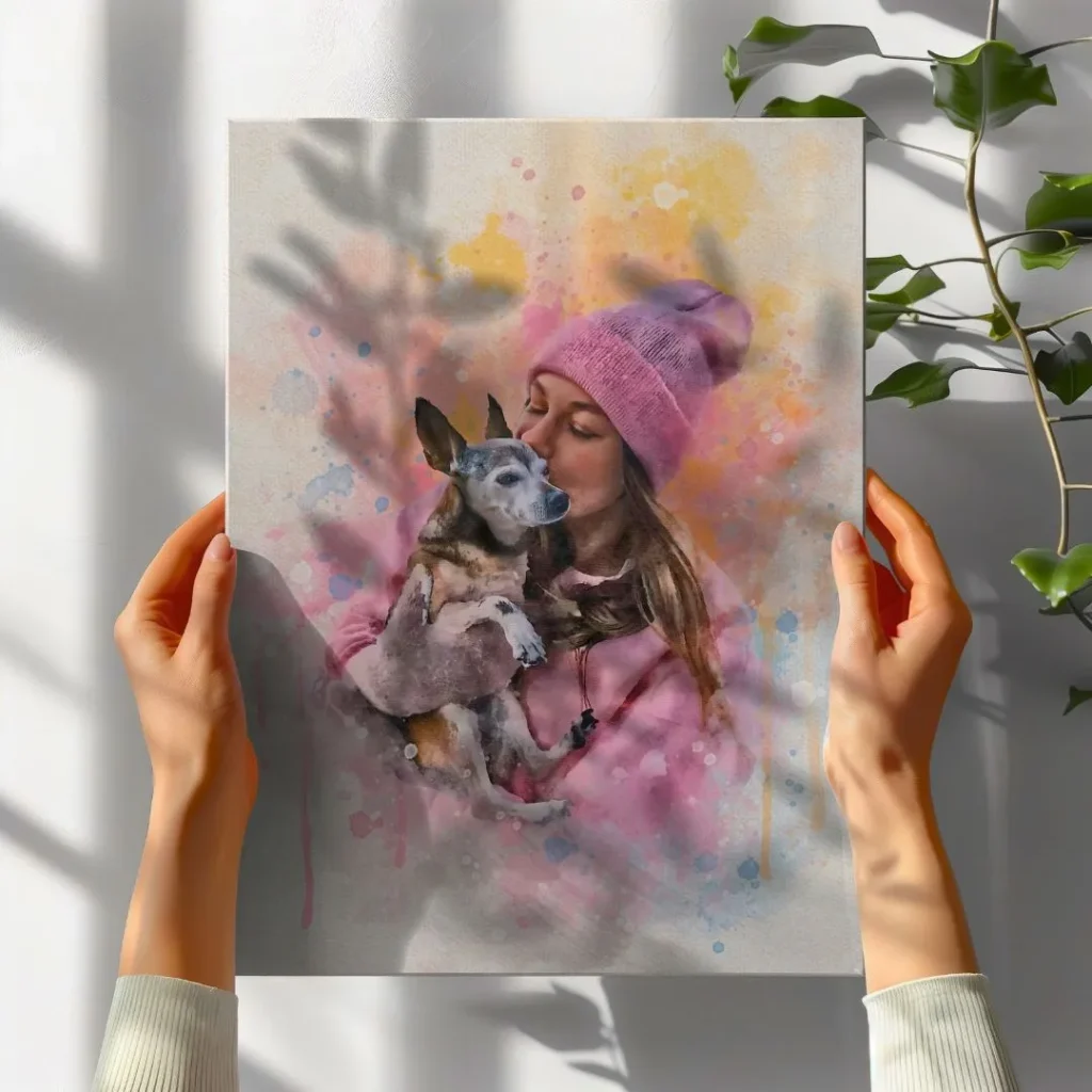 dog and girl watercolor painting