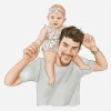 a man holding a baby on his shoulders