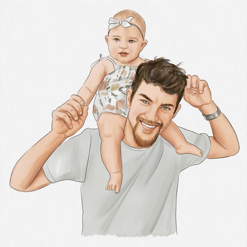 a man holding a baby on his shoulders