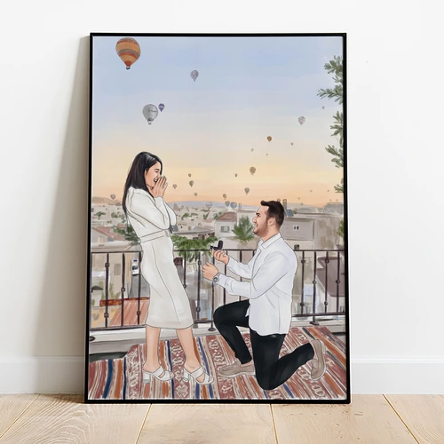 a painting of a man proposing to a woman