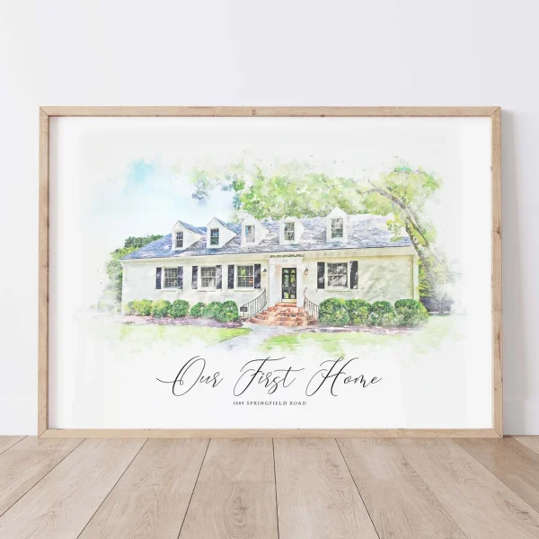 Watercolor House Painting from Photo - A Good New Home Gift or Housewarming Present