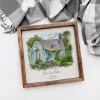 Hand-Painted House Portrait with Rustic Frame