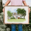 Hand-Painted House Portrait with Rustic Frame